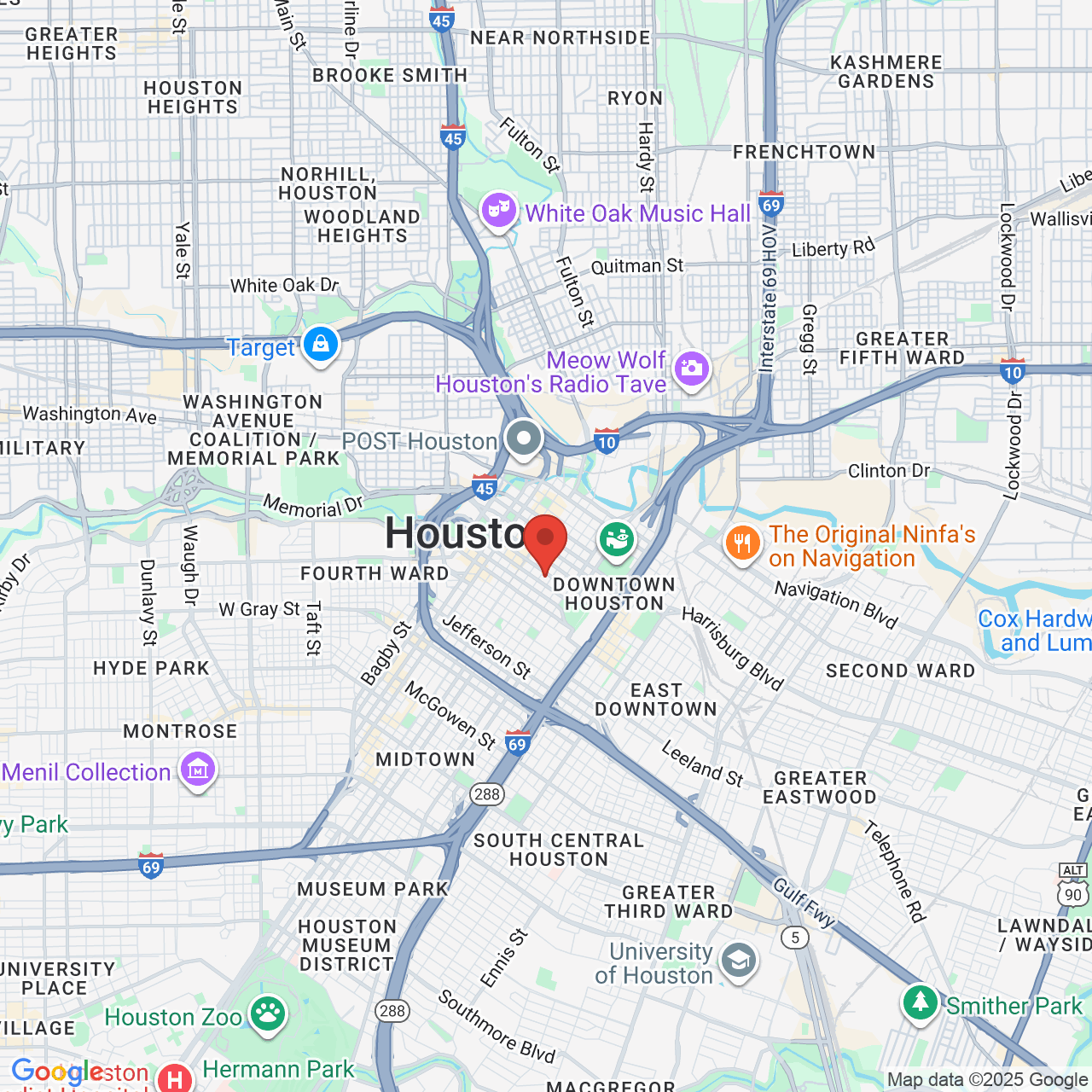 Google map image of our location in 1221 McKinney Street #2500 Houston, TX